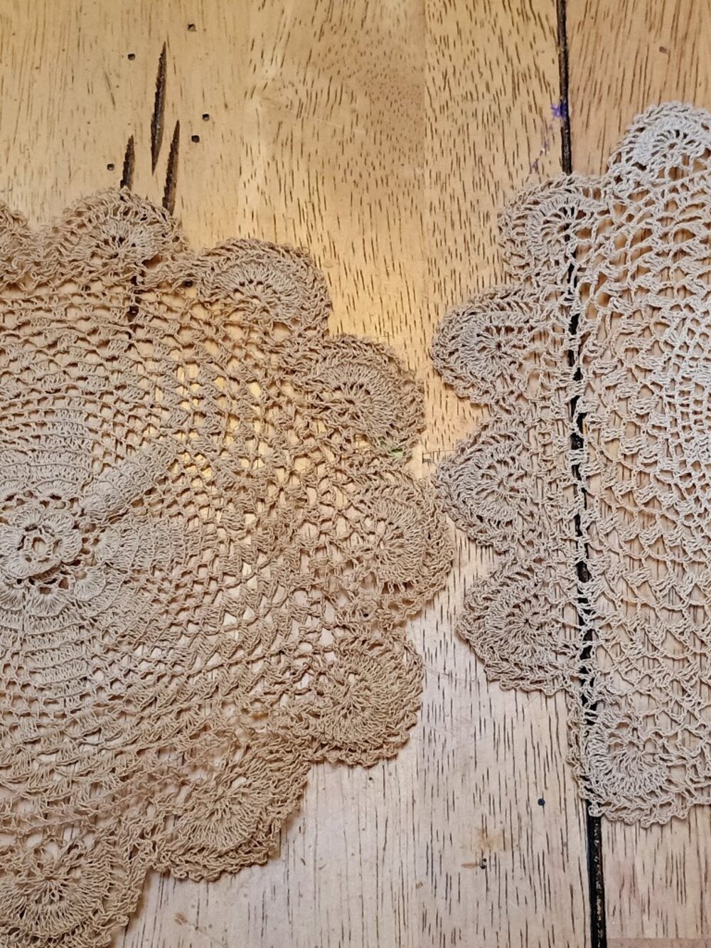 2 Vintage Similar circular table doilies handmade